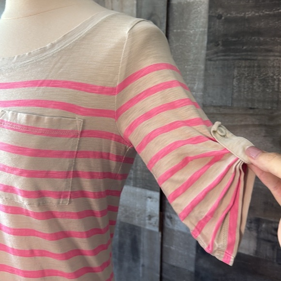 Banana Republic cream hot pink striped top small 3/4 sleeves coastal Barbie - Picture 4 of 12